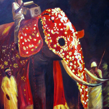 Painting titled "Majestic Poise" by Nilantha Vidanarachchi, Original Artwork, Oil Mounted on Wood Stretcher frame