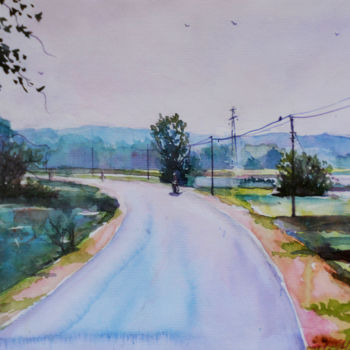 Картина под названием "Country Roads" - Nilantha Vidanarachchi, Подлинное произведение искусства, Масло Установлен на Деревя…