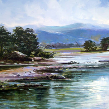 Painting titled "Enchanting Waters" by Nilantha Vidanarachchi, Original Artwork, Oil Mounted on Wood Stretcher frame