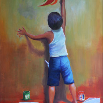 Schilderij getiteld "Finding Inspiration" door Nilantha Vidanarachchi, Origineel Kunstwerk, Olie Gemonteerd op Frame voor ho…