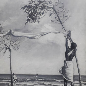 Painting titled "Against the Wind" by Nilantha Vidanarachchi, Original Artwork, Acrylic Mounted on Wood Stretcher frame