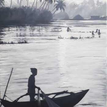 Картина под названием "Sailing into the Su…" - Nilantha Vidanarachchi, Подлинное произведение искусства, Акрил Установлен на…