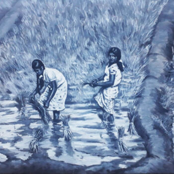 Schilderij getiteld "Harvesting Season" door Nilantha Vidanarachchi, Origineel Kunstwerk, Acryl Gemonteerd op Frame voor hou…