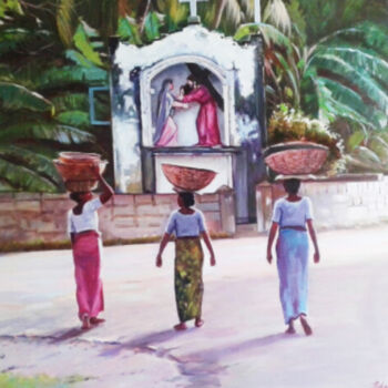 Painting titled "Carrying Weight of…" by Nilantha Vidanarachchi, Original Artwork, Acrylic Mounted on Wood Stretcher frame