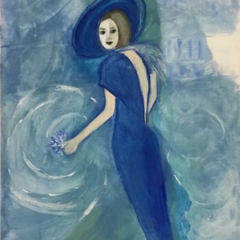 Картина под названием "LADY IN BLUE" - Nilda Raw, Подлинное произведение искусства, Масло