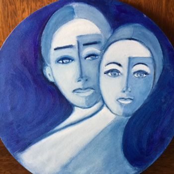 Painting titled "Love in blue" by Nilda Raw, Original Artwork, Oil