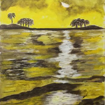 Pintura intitulada "Mer Dorée" por Nilda Raw, Obras de arte originais, Acrílico
