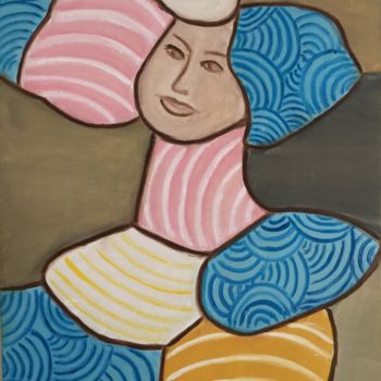 Painting titled "Modern Monalisa ?" by Nilda Raw, Original Artwork, Gouache