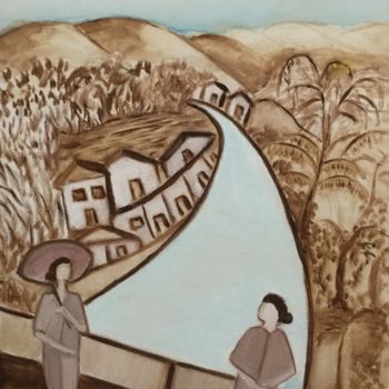 Pintura intitulada "Kioto river" por Nilda Raw, Obras de arte originais, Guache
