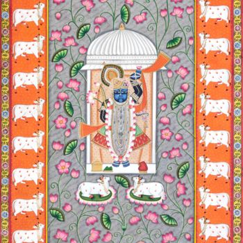 Pittura intitolato "Shrinath ji in Lotus" da Nilesh Soni, Opera d'arte originale, Tessuto