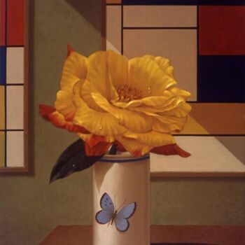 Painting titled "Flor para Mondrian…" by Nilton Mendonça, Original Artwork, Oil