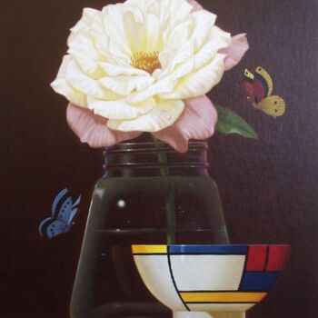 Pintura intitulada "O pote de Mondrian" por Nilton Mendonça, Obras de arte originais, Óleo