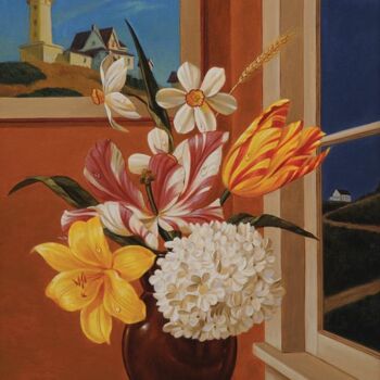 Painting titled "Flores para Hopper" by Nilton Mendonça, Original Artwork