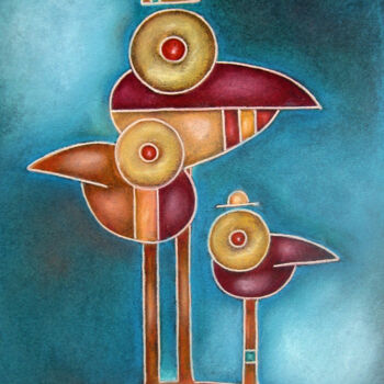 Zeichnungen mit dem Titel "Vogelstangen" von Nina Boos, Original-Kunstwerk, Pastell