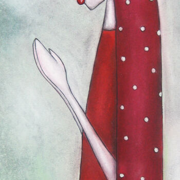 Zeichnungen mit dem Titel "Rote betet" von Nina Boos, Original-Kunstwerk, Kreide