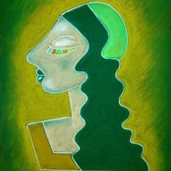 Malerei mit dem Titel "Grüne Fee Minina" von Nina Boos, Original-Kunstwerk, Öl