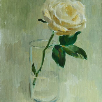 Painting titled "Rose" by Nina Ezerskaya, Original Artwork, Oil Mounted on Wood Stretcher frame