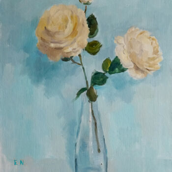 Painting titled "Roses" by Nina Ezerskaya, Original Artwork, Oil Mounted on Wood Stretcher frame