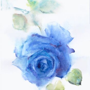 Schilderij getiteld "Blue rose" door Nina Ezerskaya, Origineel Kunstwerk, Aquarel