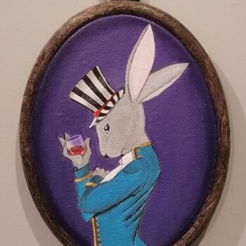 Painting titled "The Christmas Bunny" by Nina Grighel, Original Artwork, Acrylic Mounted on Other rigid panel