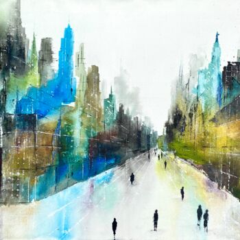 Painting titled "City Blues" by Nina Groth, Original Artwork, Acrylic