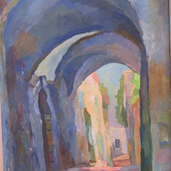 Painting titled "street in Zfat" by Ilya Sorkin, Original Artwork, Oil