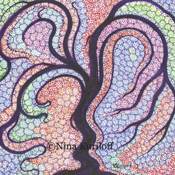 Desenho intitulada "Purple Tree & Cells" por Nina Kuriloff, Obras de arte originais, Tinta