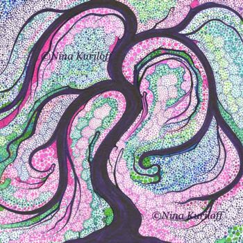 Drawing titled "Pink and Green Inte…" by Nina Kuriloff, Original Artwork, Ink