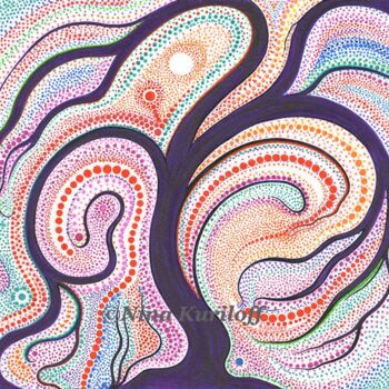 Zeichnungen mit dem Titel "Purple Tree & Swirl…" von Nina Kuriloff, Original-Kunstwerk, Tinte