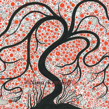 Zeichnungen mit dem Titel "Black Tree with Red…" von Nina Kuriloff, Original-Kunstwerk, Tinte