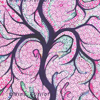 Zeichnungen mit dem Titel "Purple Tree Splendor" von Nina Kuriloff, Original-Kunstwerk, Tinte