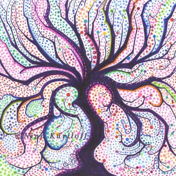 Рисунок под названием "Redbud Tree Fantasy" - Nina Kuriloff, Подлинное произведение искусства, Чернила