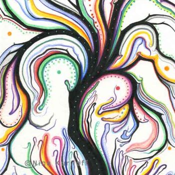 Drawing titled "Black Tree with Rai…" by Nina Kuriloff, Original Artwork, Gel pen