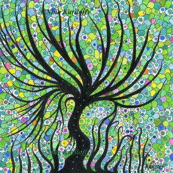 Рисунок под названием "Leafy Tree II" - Nina Kuriloff, Подлинное произведение искусства, Чернила