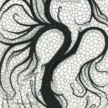 Dibujo titulada "Black Tree in Monoc…" por Nina Kuriloff, Obra de arte original, Tinta