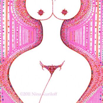 Pintura intitulada "Nude in Dots or "Se…" por Nina Kuriloff, Obras de arte originais, Óleo