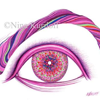 Disegno intitolato "Pinked Eye" da Nina Kuriloff, Opera d'arte originale, Inchiostro