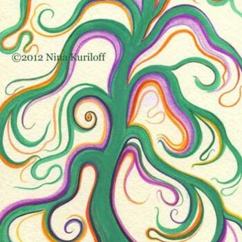 Ζωγραφική με τίτλο "Mellow Green Tree" από Nina Kuriloff, Αυθεντικά έργα τέχνης, Λάδι