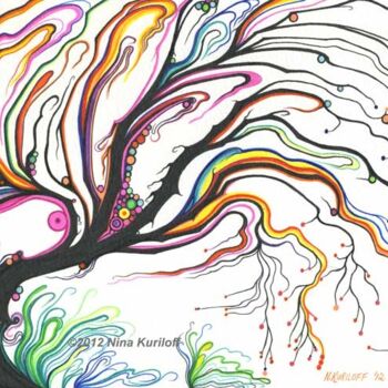 Pintura intitulada "Psychedelic Tree wi…" por Nina Kuriloff, Obras de arte originais