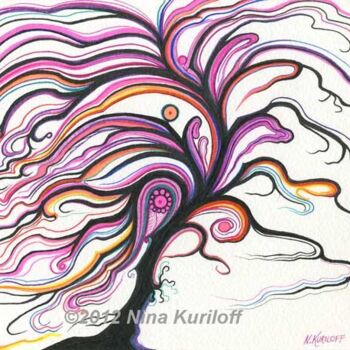 Schilderij getiteld "Black and Purple Tr…" door Nina Kuriloff, Origineel Kunstwerk, Olie