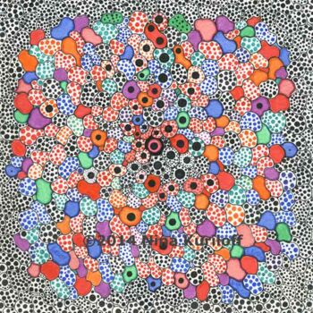Dessin intitulée "Black Dot Embrace" par Nina Kuriloff, Œuvre d'art originale, Encre