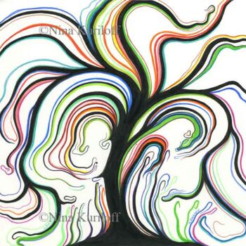 Dessin intitulée "Black Tree Curves" par Nina Kuriloff, Œuvre d'art originale, Encre