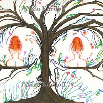 Desenho intitulada "Twins" por Nina Kuriloff, Obras de arte originais, Tinta
