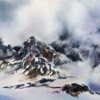 Painting titled "Mountains" by Nina Rusakova, Original Artwork, Watercolor