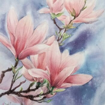 Peinture intitulée "Magnolia" par Nina Rusakova, Œuvre d'art originale, Aquarelle