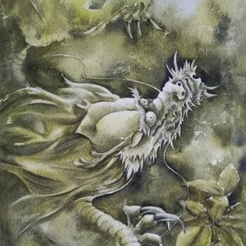 Painting titled "Forest Dragon" by Nina Rusakova, Original Artwork, Watercolor