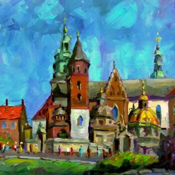 Painting titled "Cathedral and St. S…" by Nina Silaeva, Original Artwork, Oil Mounted on Wood Stretcher frame