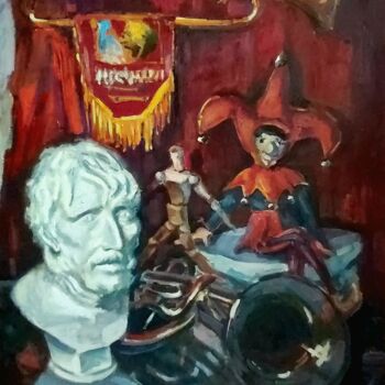 Картина под названием "Шут, философ и фанф…" - Nina Silaeva, Подлинное произведение искусства, Масло Установлен на Деревянна…