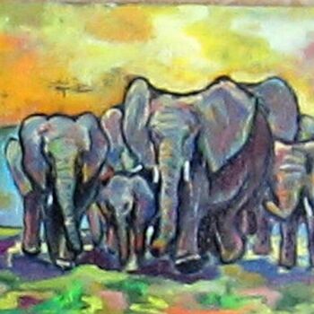 Painting titled "Слоны в Танзании Та…" by Nina Silaeva, Original Artwork