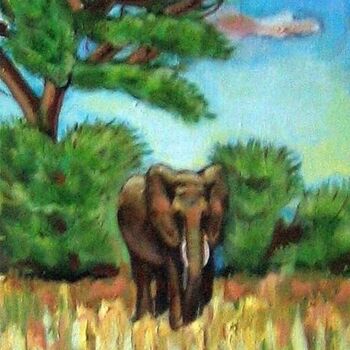 Pintura intitulada "elefants in Tarangi…" por Nina Silaeva, Obras de arte originais